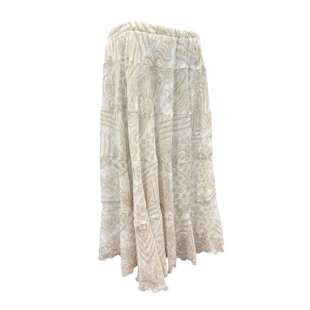 Cream & white paisley print maxi skirt with elastic waistband  S/M